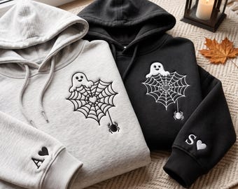 Partner-Hoodie & Rundhalspullover, personalisiertes besticktes Sweatshirt, Halloween-Jubiläumsgeschenk für Paare