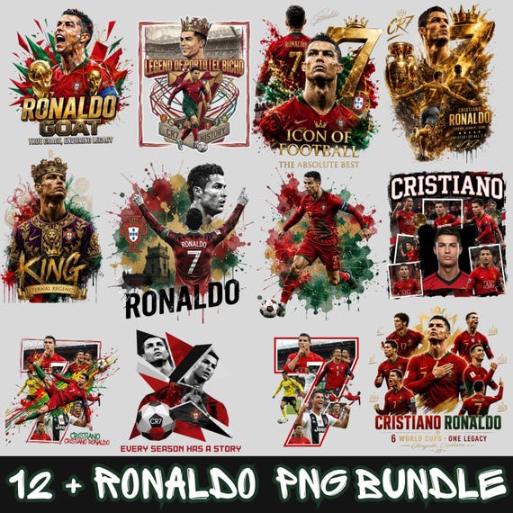 Cristiano Ronaldo PNG Bundle | CR7 Soccer Clipart, Football Shirt Design (Digital Download)