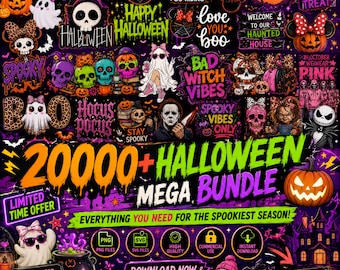 Halloween-Mega-Bundle, Horrorfilm-PNG, Neon-Halloween-Bundle, Herbst-PNG-Bundle, Gruselige Stimmung, Süßes oder Saures, Cartoon, Einladung, Spiele