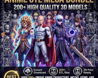 Anime STL Dateien Mega Bundle | 3D-Druckmodelle Bibliothek (Instant Download)