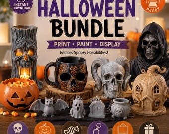 Ultimatives Halloween-STL-Bundle – Über 200 Halloween-STL-Dateien – Gruselige Deko – Flexibles Spielzeug – Süßigkeitenschalen – Wandbilder – Schlüsselanhänger – Horror-Drucke