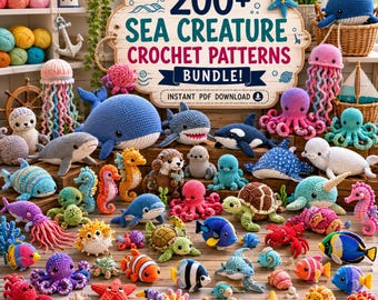Paket mit über 200 Häkelanleitungen für Meerestiere, Amigurumi-Kollektion (PDF-Download)