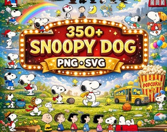 Snoopy Hund PNG SVG Bundle, Charlie Brown Clipart, Comic Hund Designs (Digitaler Download)