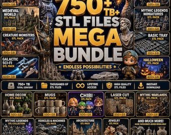 750 TB Mega-STL-Bundle | Über 2 Millionen 3D-Druckdateien | Flexible Tiere, Drachen, Cosplay, Fahrzeuge