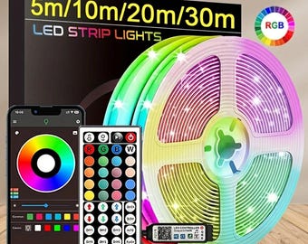 Tiras de luces LED RGB inteligentes con control remoto, luces LED que cambian de color sincronizadas con la música, decoración de habitaciones