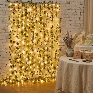 Artificial Ivy LED String Lights, Warm White Fairy Lights, Bedroom Wall Decor