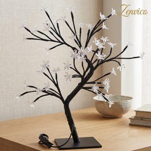 Crystal Cherry Blossom Tree USB Table Lamp, LED Bonsai Night Light, Bedroom Decor, Bedside Lamp