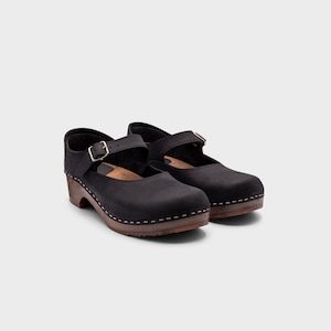 Closed Back Clogs, Women Clogs, Clog Shoes, Mule Shoes, Handmade, Sandgrens, Black Nubuck Leather, Mary Jane