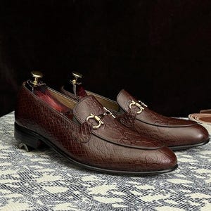 Handmade Brown Python Textured Cowhide Leather Loafers for Men | Goodyear Welted Slip-On Moccasins