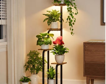 46" Vertical Plant Stand with LED Grow Lights, 5-Tier Metal Shelf, Corner Rack