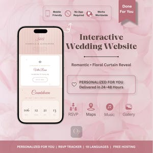 Romantic Wedding Website Invitation | Custom Design, RSVP Tracker (24-48 Hours)