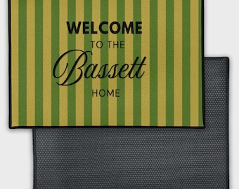Moss + Gold Stripe -  Personalized Welcome Mat