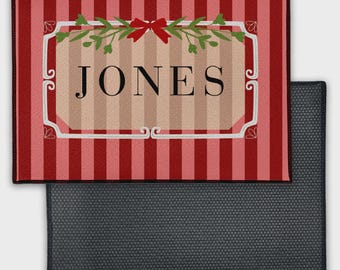 Holiday Bistro Stripe -  Personalized Welcome Mat