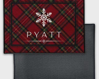 Red Plaid Holiday - Personalized Welcome Mat