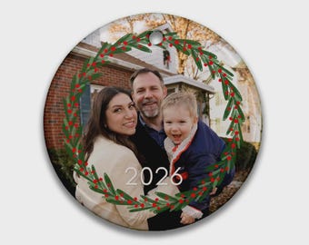 Holly Wreath Ceramic 3" Round Personalized Ornament