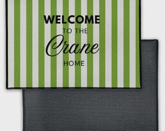 Moss + Oat Stripe - Personalized Welcome Mat