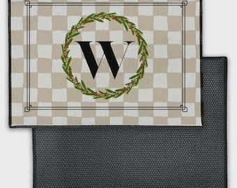 Wheat Check Holiday Initial - Personalized Welcome Mat