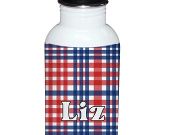 Humboldt Park Plaid Personalized Kids Water Bottle with Straw Top