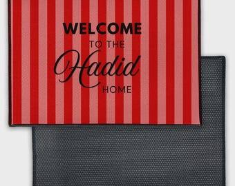 Carnation + Coral Stripe - Personalized Welcome Mat