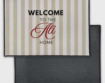 Oat + Wheat Stripe with Red - Personalized Welcome Mat