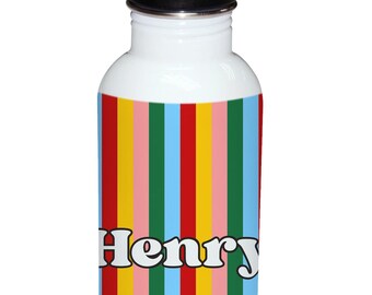 Retro Classic Stripe Personalized Kids Water Bottle with Straw Top