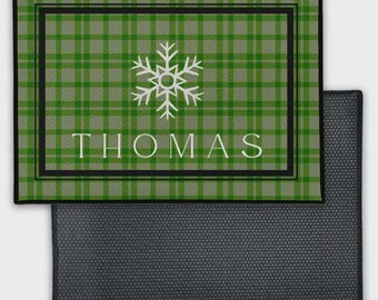 Green Plaid Holiday - Personalized Welcome Mat