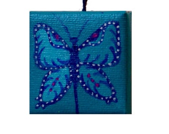 Turquoise Butterfly Painting, Small Format Art