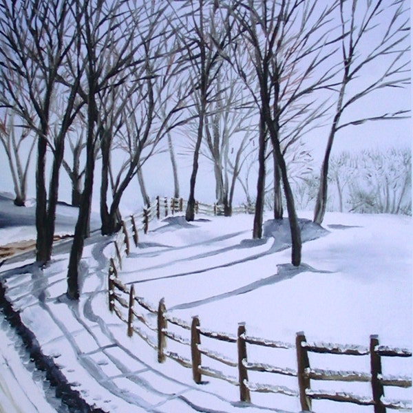 Snowy Winter Lane, Limited Edition Giclee Print, Landscape Painting, Snowy Print, Winter Print
