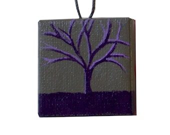 Miniature Purple Tree Painting, Small Format Art