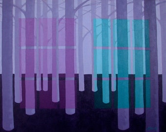 Abstract Forest Windows, Surreal Landscape Painting, Magenta, Teal, Abstract Landscape, Forest Painting