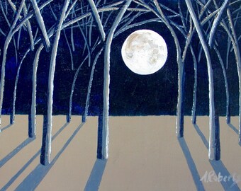 Night Sky Painting, Fine Art Painting, Small Format Art, Moonlight, Moon Painting