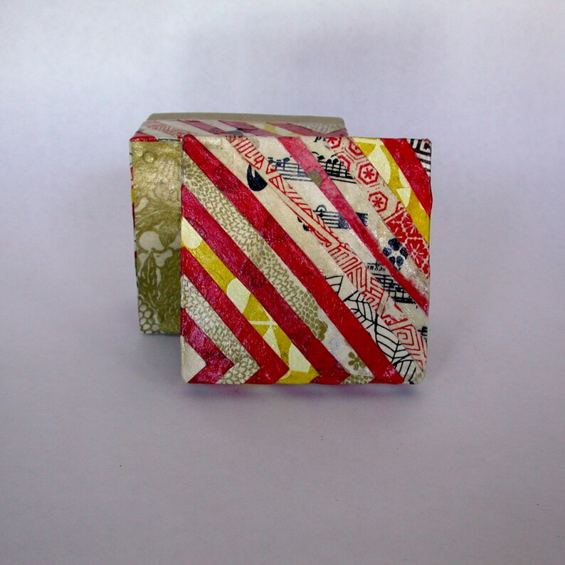Red Striped Collage Jewelry Gift Box, Small Storage, Striped Box, Red