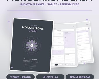 Minimalist Undated Planner, Lavender Pewter Digital & Printable PDF, GoodNotes iPad Planner, Daily Weekly Monthly, Letter A4