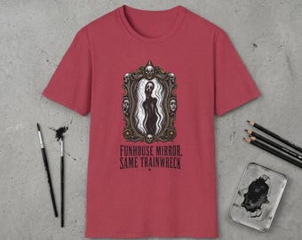 Funhouse Mirror Illustration T-Shirt | Gothic Mirror, Distorted Portrait