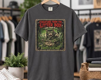 Creature From the Litter Box Cat Monster T-Shirt | Vintage Horror Art