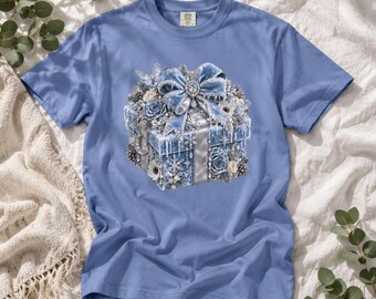 Winter Blue Gothic Floral Gift Box T-Shirt