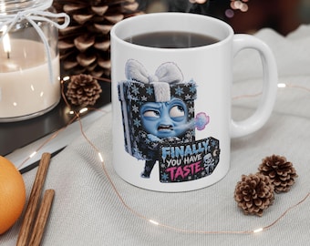Finally You Have Taste Mug, Funny Winter Christmas Coffee Cup, Sarcastic Gift Humor, Black Gold Snowflake Present, 11oz Ceramic