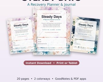 Recovery Planner Printable and GoodNotes PDF, Sobriety Journal, Triggers & Coping Plan, Steady Days Digital Download