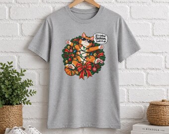 Festive Cat Floral Wreath T-Shirt | "It's Called Fashion, Look It Up"
