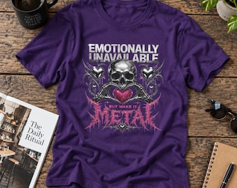 Emotionally Unavailable Metal Skull Heart T-Shirt