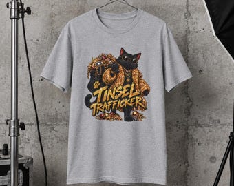 Black Cat Tinsel Trafficker Christmas T-Shirt
