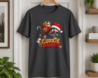 Cat Santa Cookie Bandit T-Shirt, Christmas Cookie Thief Design Funny