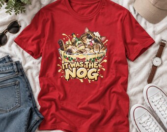 Funny Cat "It Was the Nog" T-Shirt | Christmas Eggnog Design
