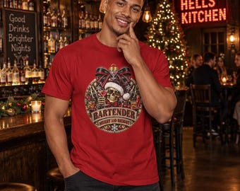 Skull Bartender Christmas Ornament Design T-Shirt