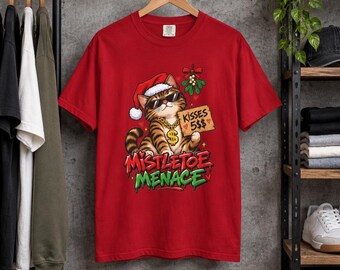Mistletoe Menace Christmas Cat T-Shirt