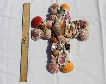 Colorful, Handcrafted Shell Cross, Seashell Cross, Sea Shell Cross