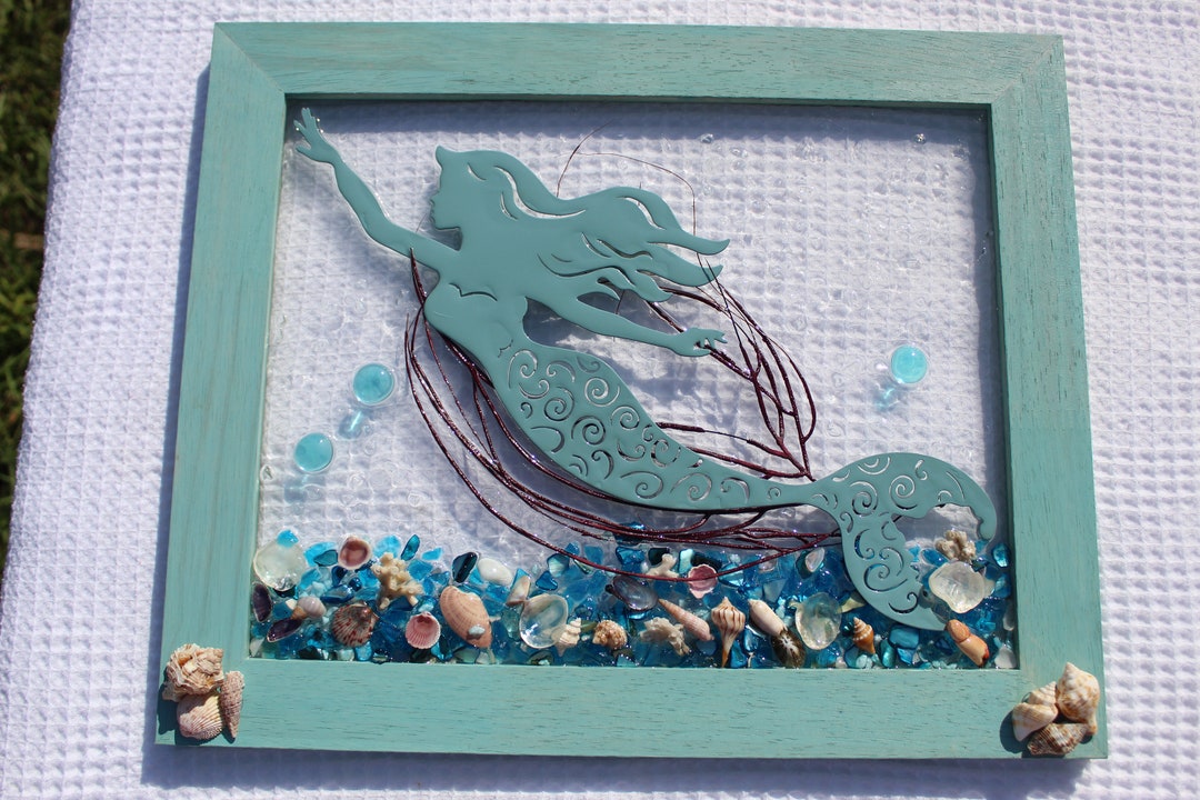Sanibel Seashell Mermaid Art, Blue Coastal Ocean Decor - Etsy