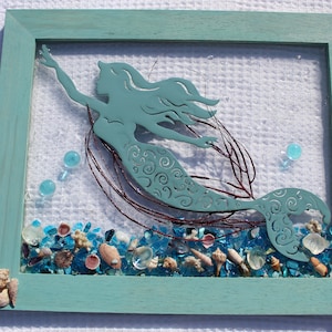 Mermaid Ocean Decor, Sanibel Seashell Art, Resin Mermaid Decor, Blue Coastal Mermaid Art, beach house art, Nautical Mermaid Window