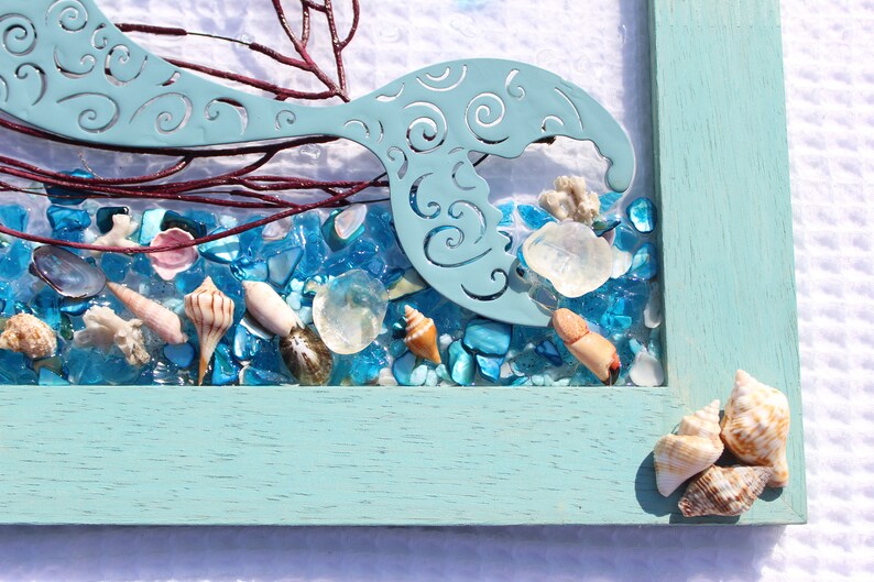 Mermaid Ocean Decor, Sanibel Seashell Art, Resin Mermaid Decor, Blue ...