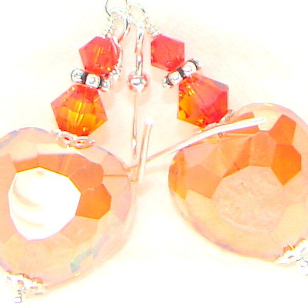 Quartz Earrings, Orange Earrings, Crystal, Swarovski, Stone Earrings, Shiny Earrings